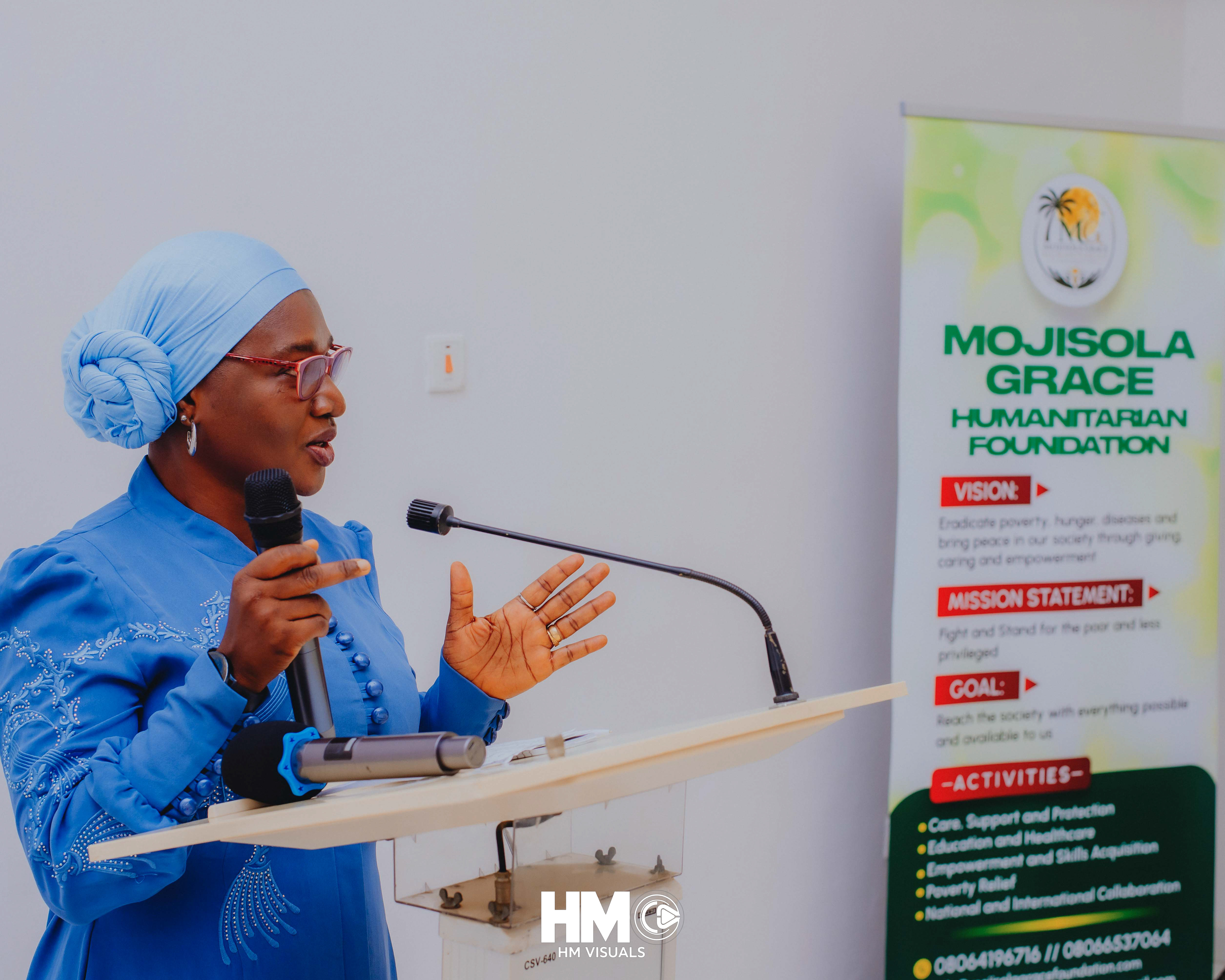 Mrs Akande R. Tosin, Matron of Mojisola Grace Humanitarian Foundation, delivering her address at the Official Opening of the Foundation.