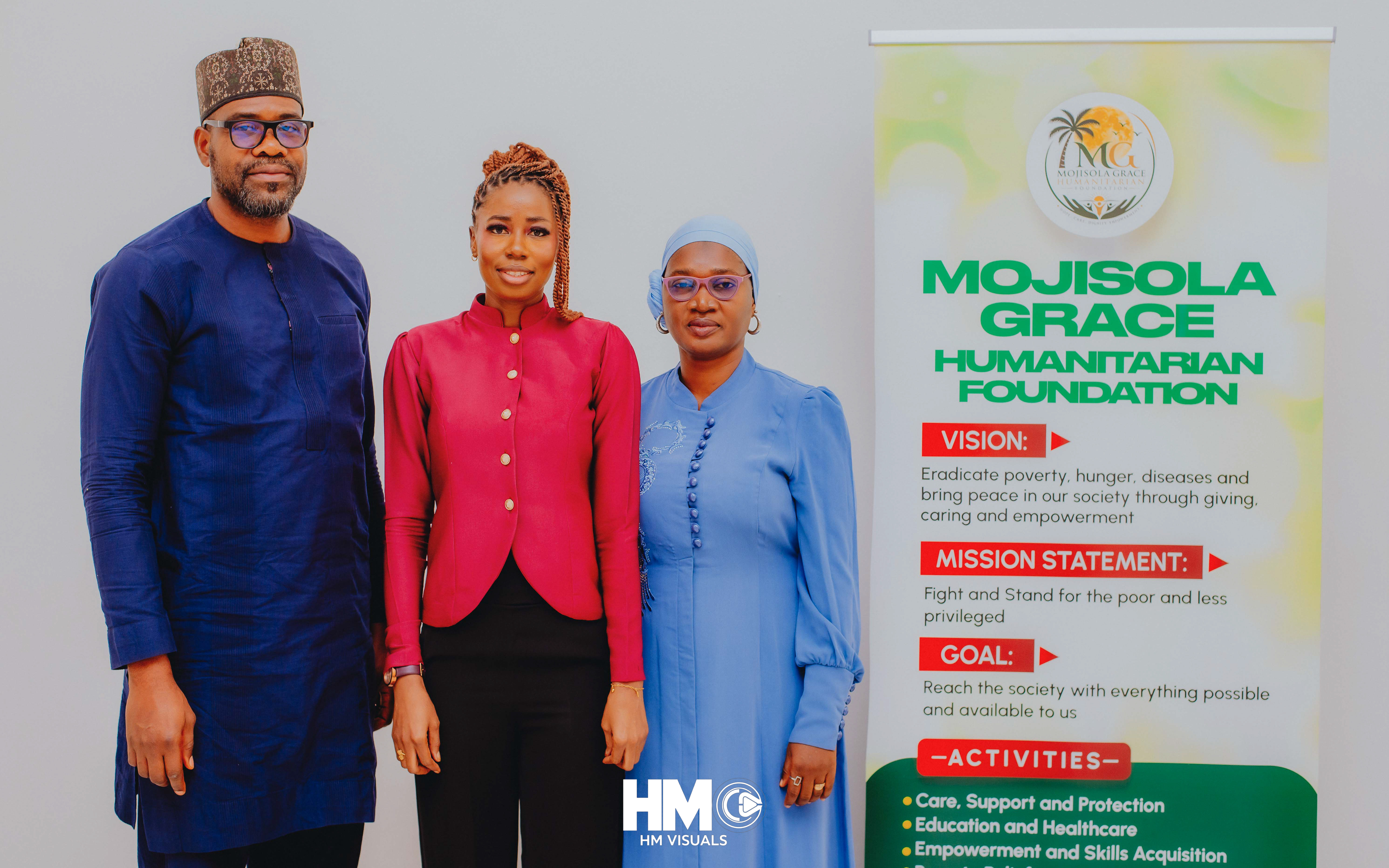 The Founder with the Matron, Mrs Akande, and Mr Akande at the Official Opening of Mojisola Grace Humanitarian Foundation.