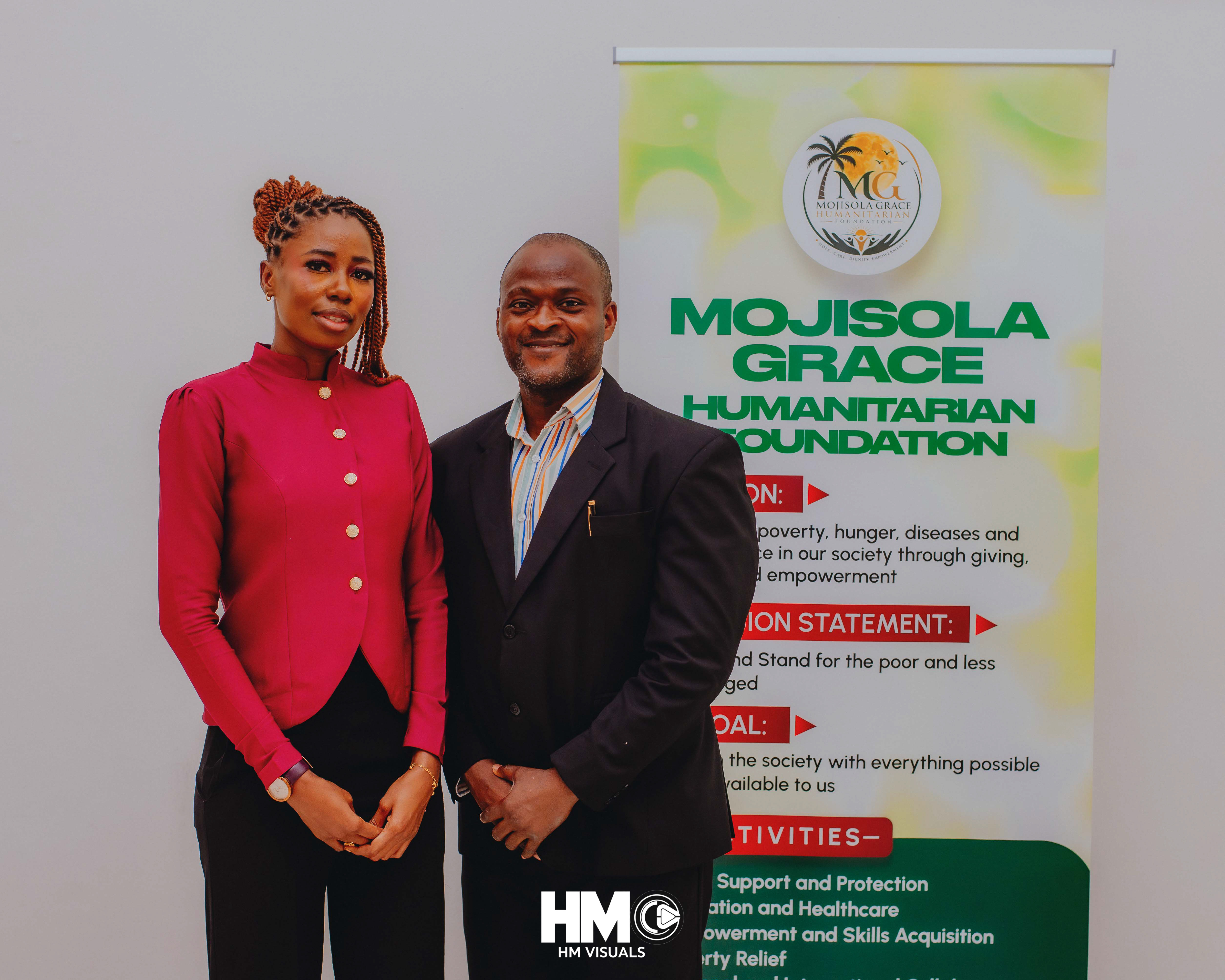The Founder with Mr. Alex Akinsola, Resource Person, during the Official Opening of Mojisola Grace Humanitarian Foundation.