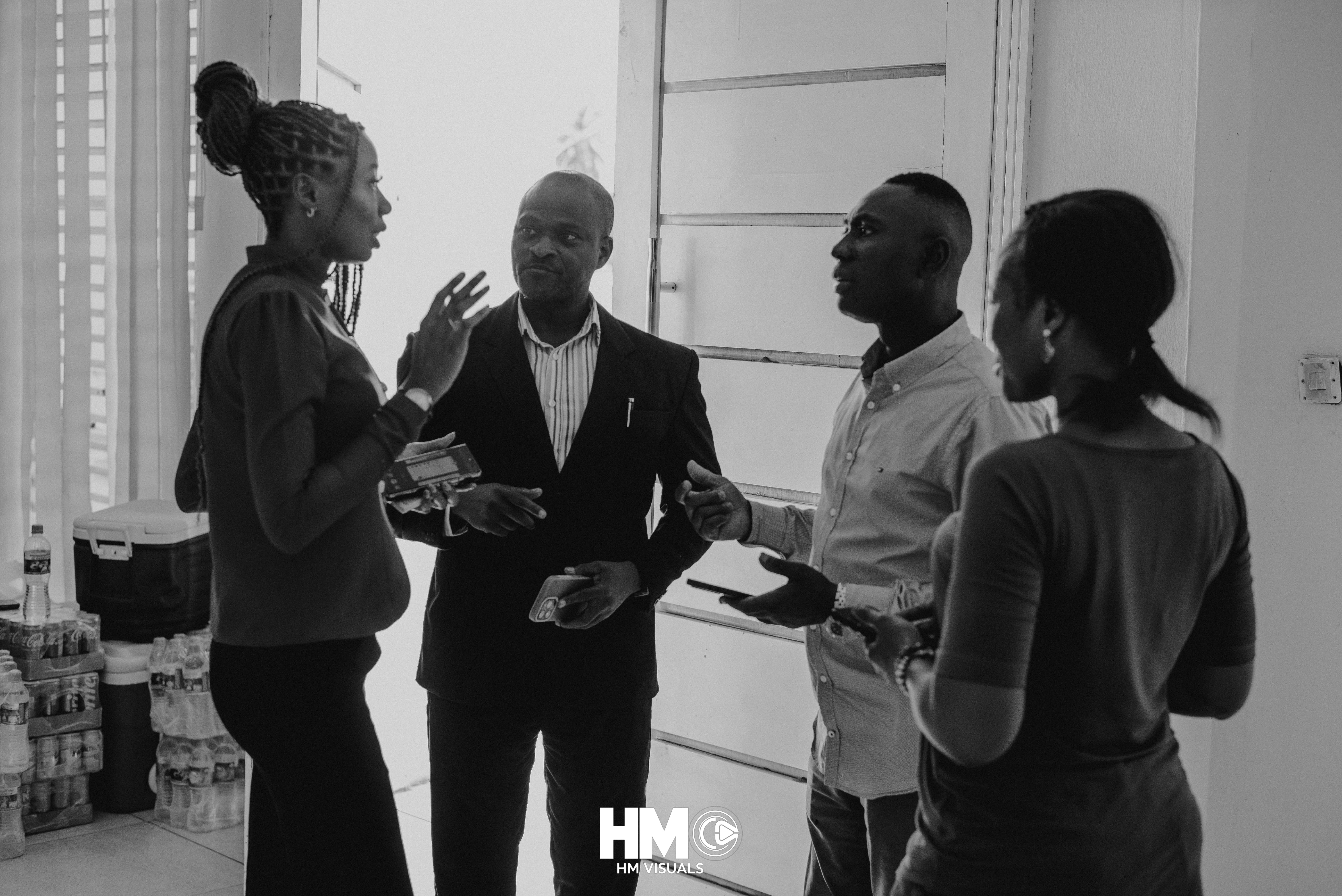 The Founder and Resource Person, Mr. Alex Akinsola, in conversation with media representatives from Fresh FM and The Guardian during the Official Opening of Mojisola Grace Humanitarian Foundation.